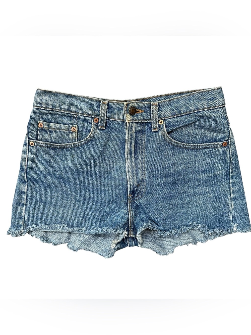 Vintage 90s Levis Medium Wash Zipper Fly Cutoff Cotton Denim Shorts 31” Waist